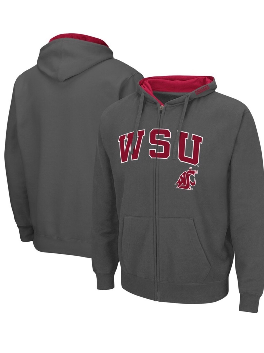 WSU Men's Colosseum Charcoal Washington State Cougars Arch & Logo size XXL